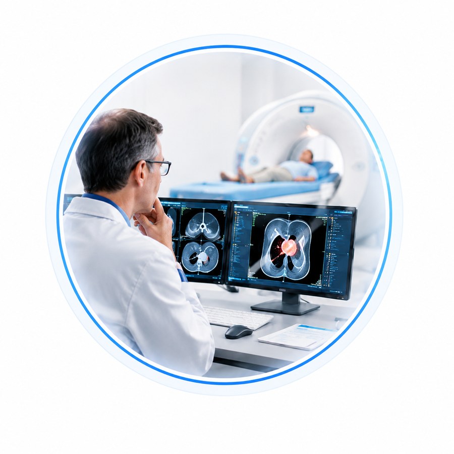Physician reviewing diagnostic scans